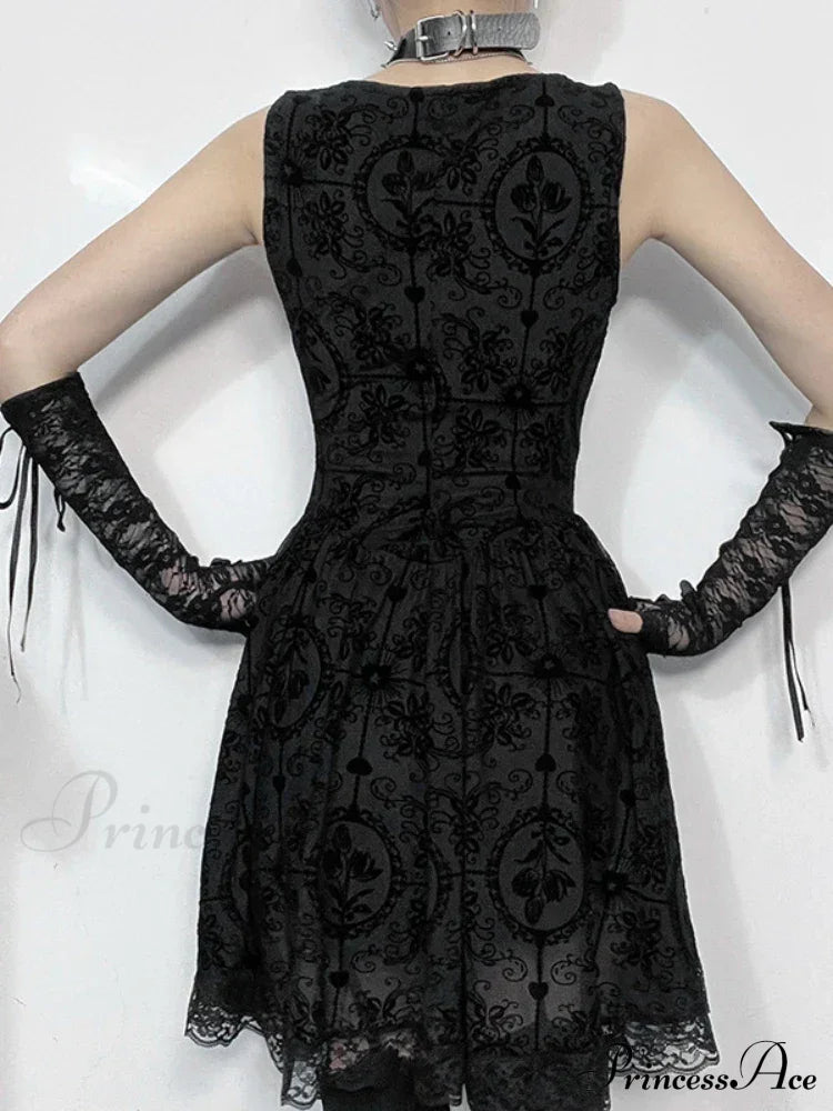 2024 Summer New Harajuku Retro Sexy Wrapped Hip Mini Dress Y2K Vintage Gothic Punk Dark Style Tie