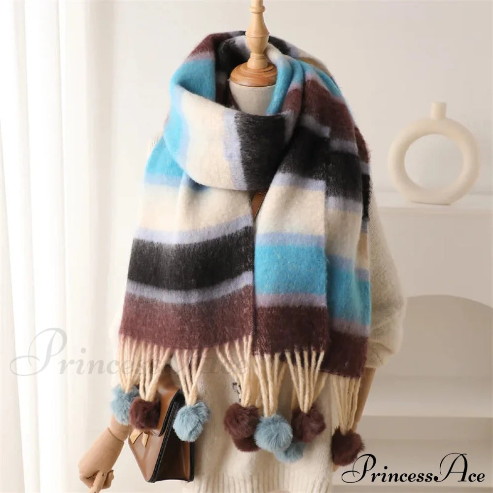 2024 Winter Multicolor Cashmere Loop Yarn Pashmina Scarf Blue Scarfs-L