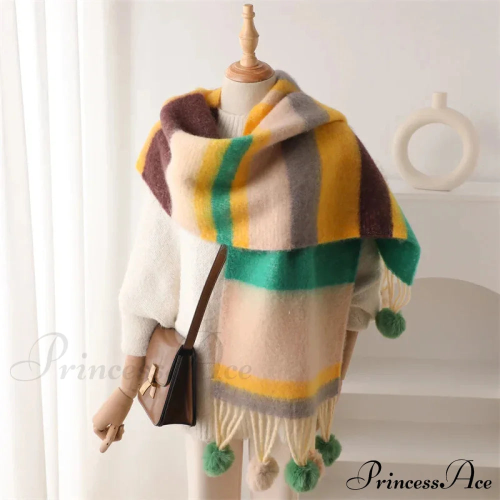 2024 Winter Multicolor Cashmere Loop Yarn Pashmina Scarf Green Scarfs-L