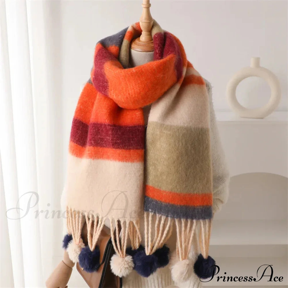 2024 Winter Multicolor Cashmere Loop Yarn Pashmina Scarf Orange Scarfs-L