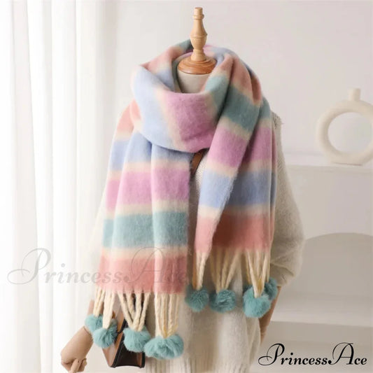 2024 Winter Multicolor Cashmere Loop Yarn Pashmina Scarf Pink Scarfs-L