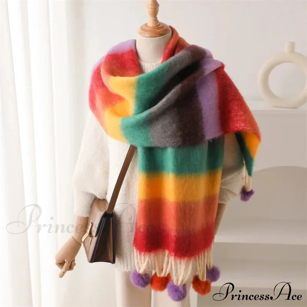 2024 Winter Multicolor Cashmere Loop Yarn Pashmina Scarf Rainbow Scarfs-L