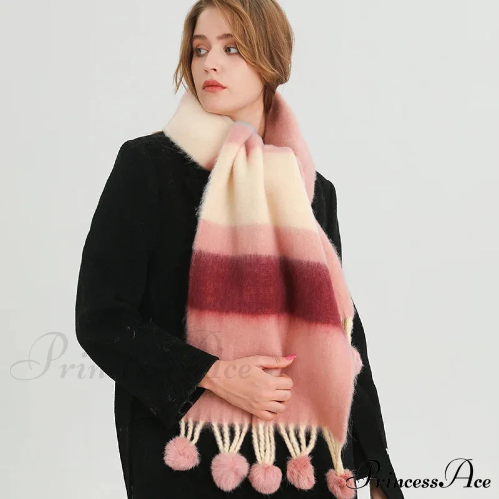 2024 Winter Multicolor Cashmere Loop Yarn Pashmina Scarf Red Scarfs-L