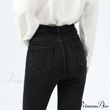 2024 Winter Thermal Warm Plush Stretch Lady Skinny Fleece Women Thicken High Waist Denim Pants