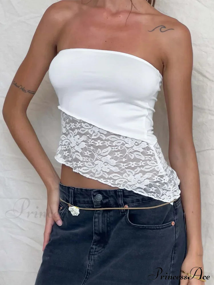 2024 Women Chest Wrapping Solid Lace See Through Backless Casual Chic Strapless Crop Going Out