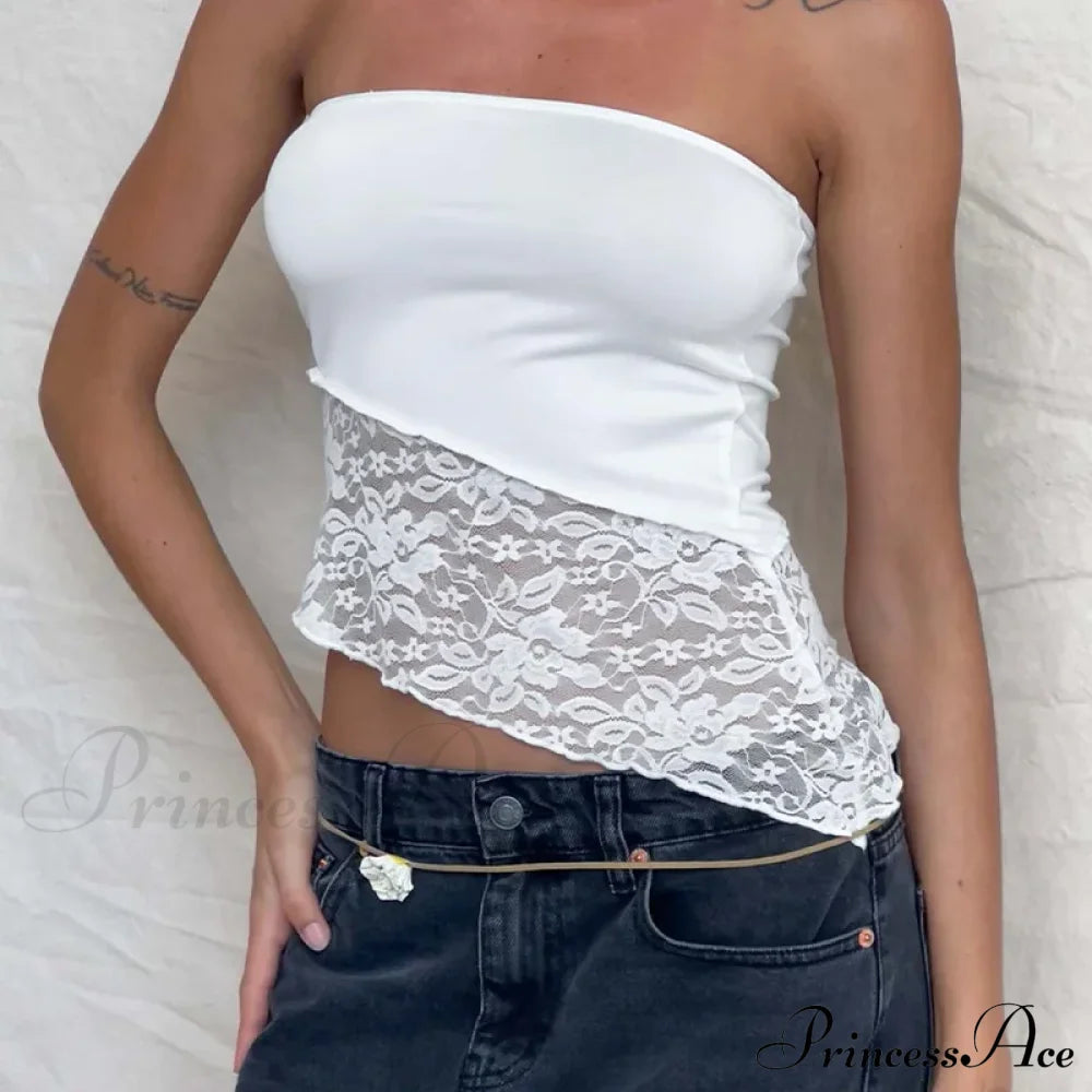 2024 Women Chest Wrapping Solid Lace See Through Backless Casual Chic Strapless Crop Going Out