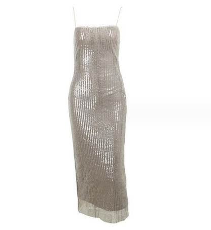 Cafe Au Lait Charming Beaded Maxi Dress