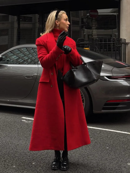 Christmas Red Double Breasted Coat