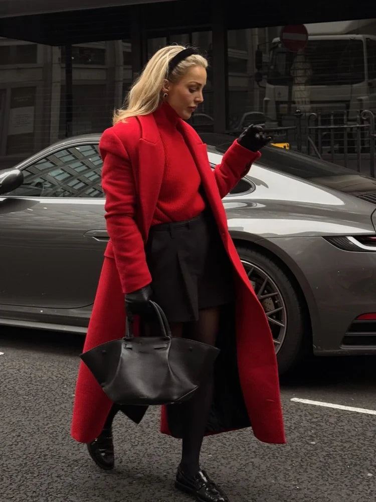 Christmas Red Double Breasted Coat