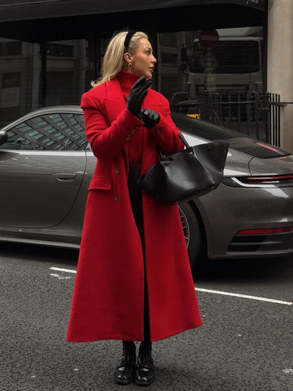 Christmas Red Double Breasted Coat