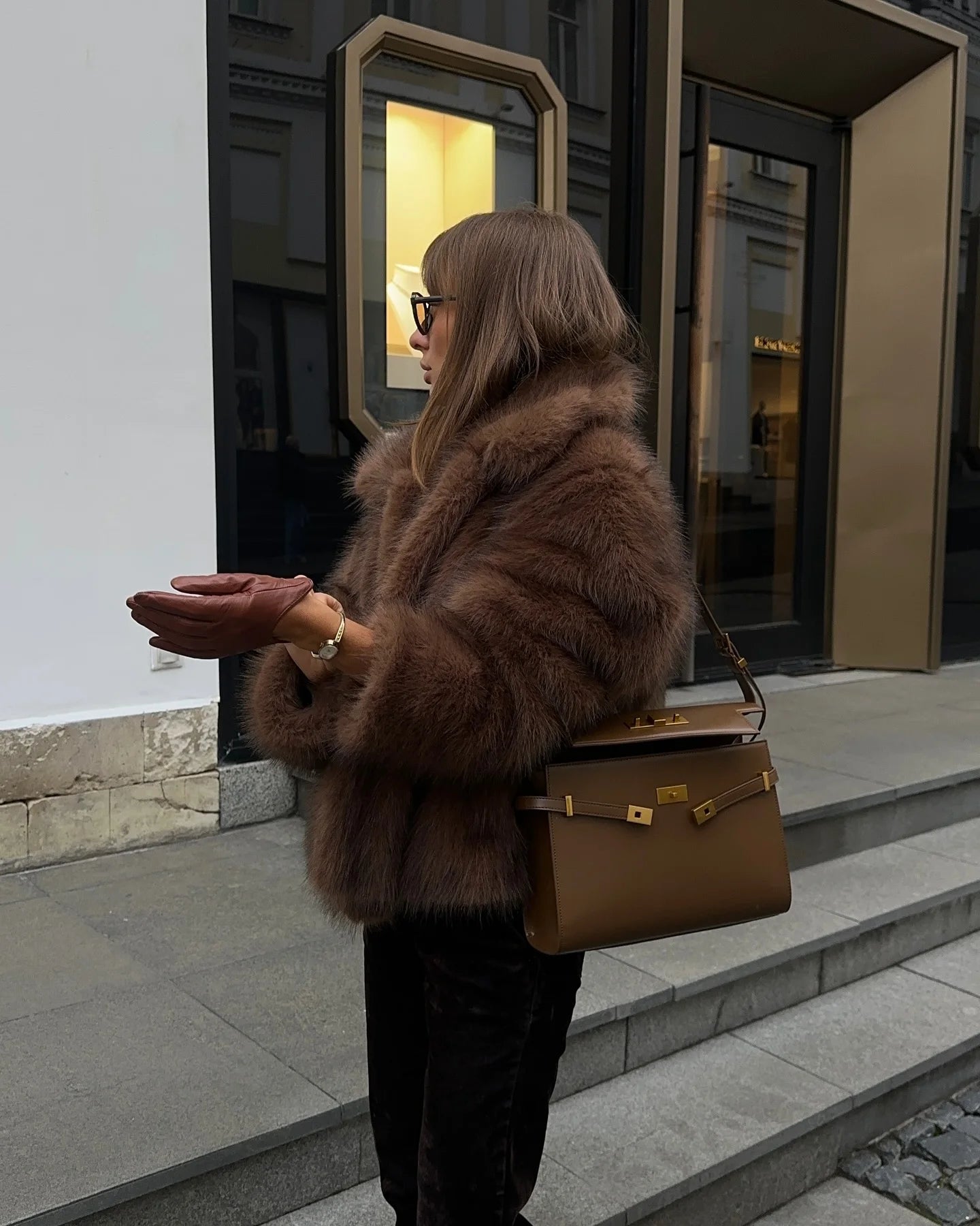 Warm Faux Fur Lapel Coat