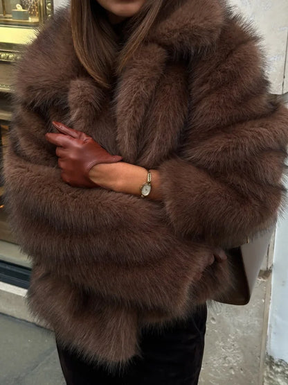 Warm Faux Fur Lapel Coat