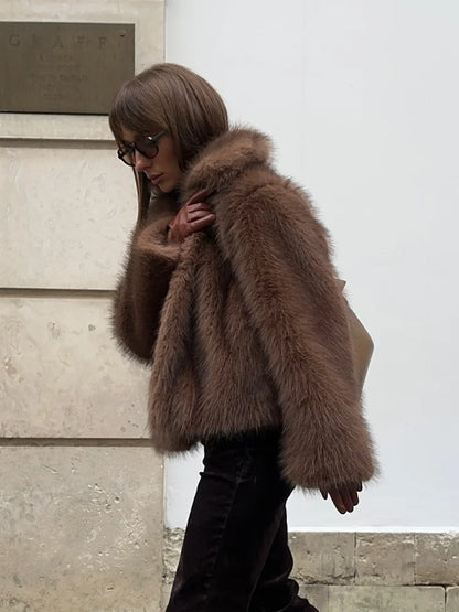 Warm Faux Fur Lapel Coat