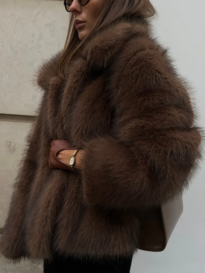 Warm Faux Fur Lapel Coat