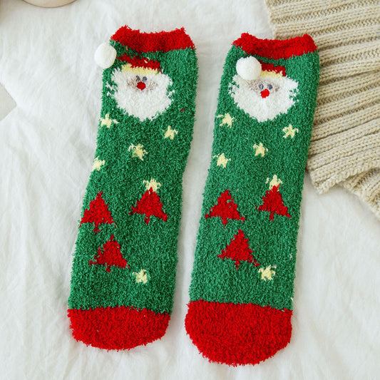 Soft Cotton Coral Fleece Cute Mid Calf Sleep Socks