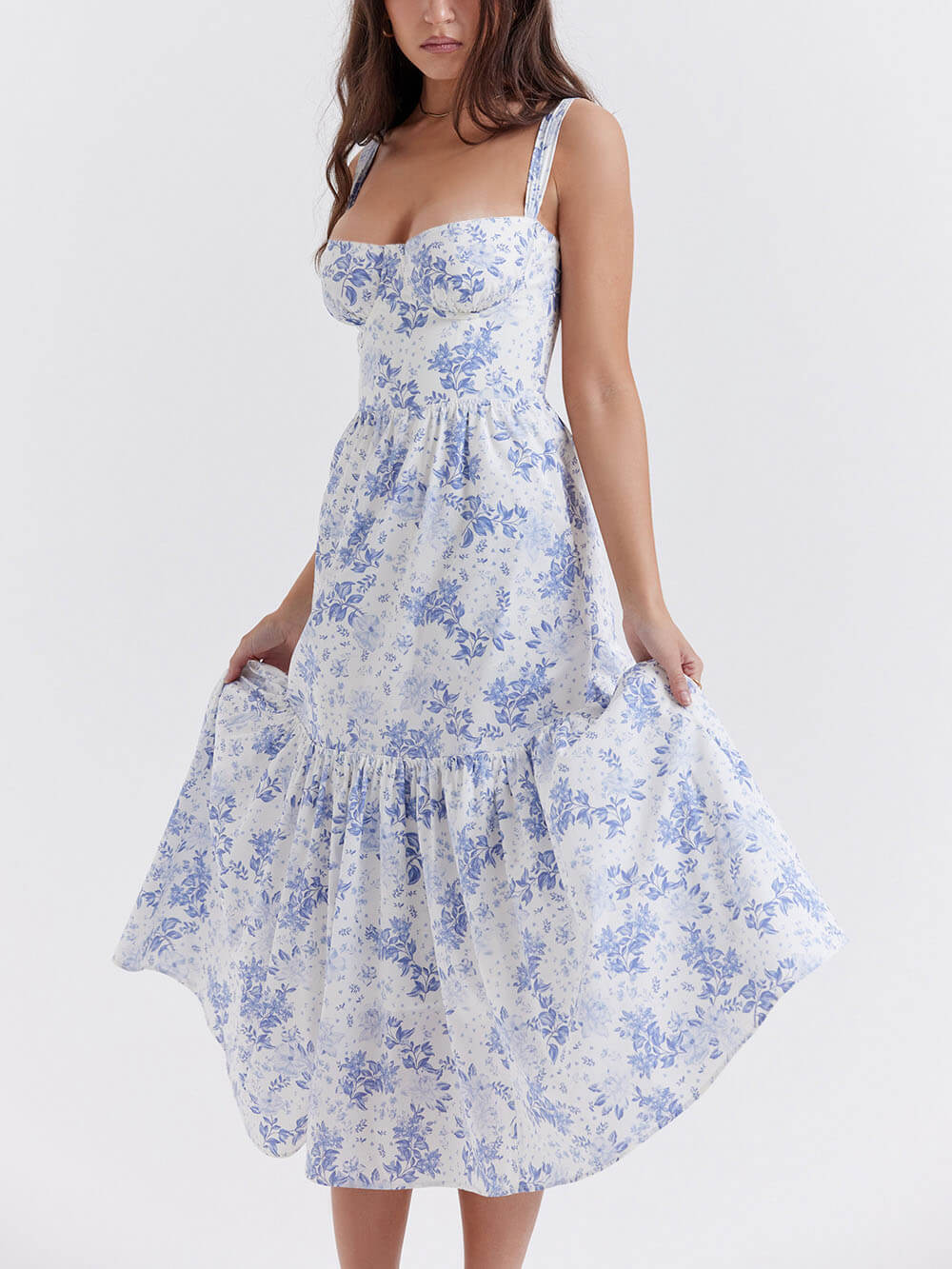 Strap A-Hem Stylish Floral Midi Dress