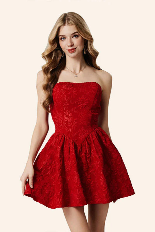 Sexy schulterfreies Partykleid mit taillierter Taille und Blumenmuster