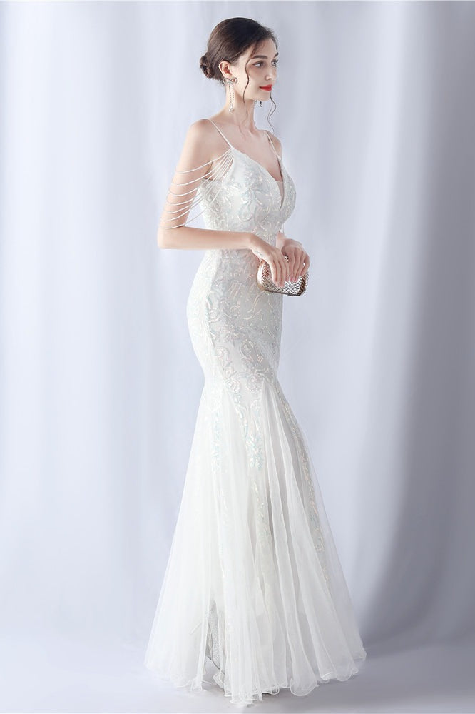 Beaded Mesh Cocktail Maxi Dress