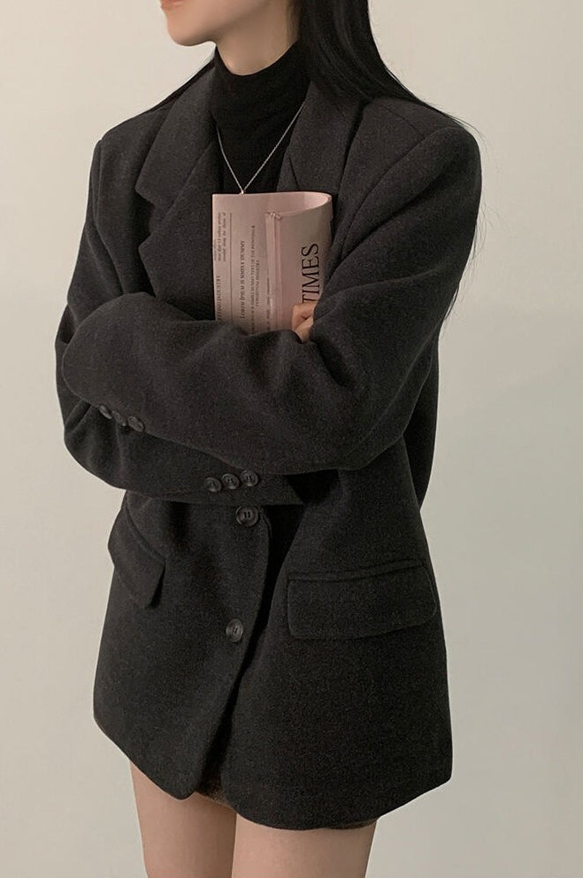 Wool Blend Oversized Longline Blazer