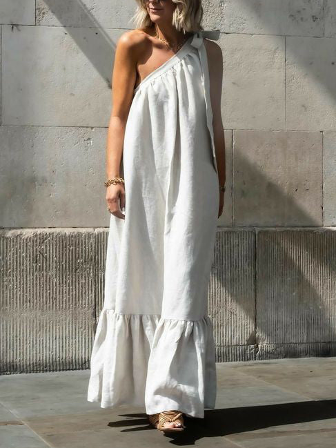 Casual Loose Shoulder Charming Asymmetrical Long Dress