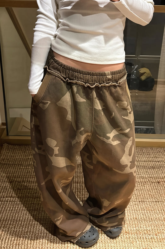 Brown Camouflage Wide Leg Cargo Pants
