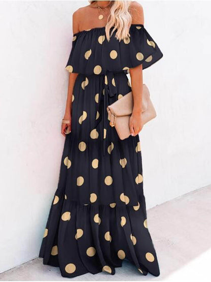 Chest Wrap Printed Charming Full Skirt Dress