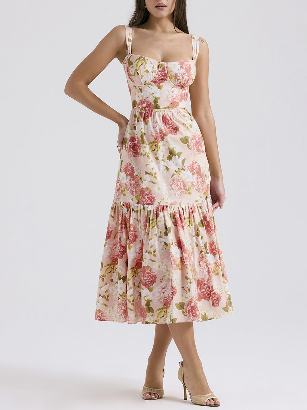 Sweet Spicy Style Charming Floral Backless Midi Dresses