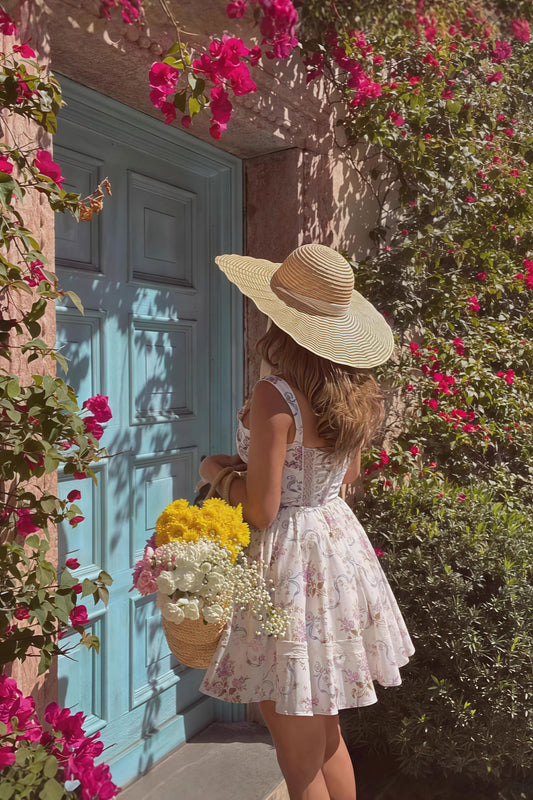 Floral Lace Spaghetti Strap Slim Fit Fluffy Skirt  Vacation Dress