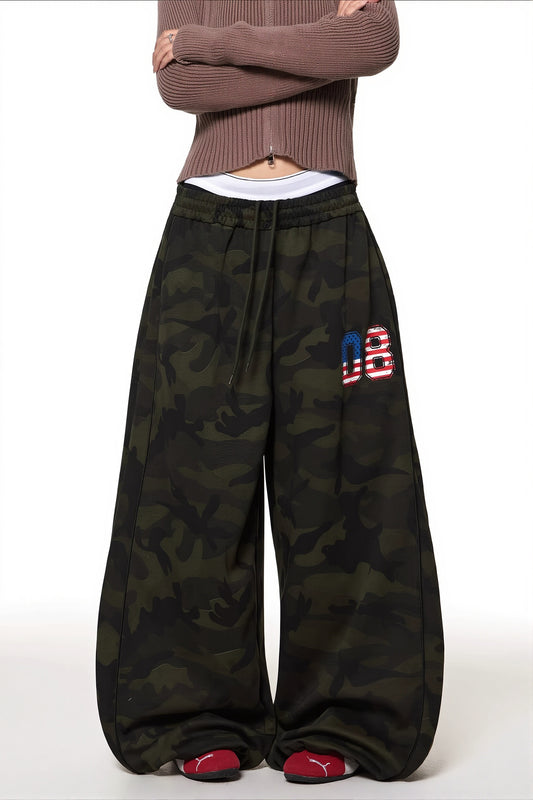 Number Print Camo Wide Leg Pants