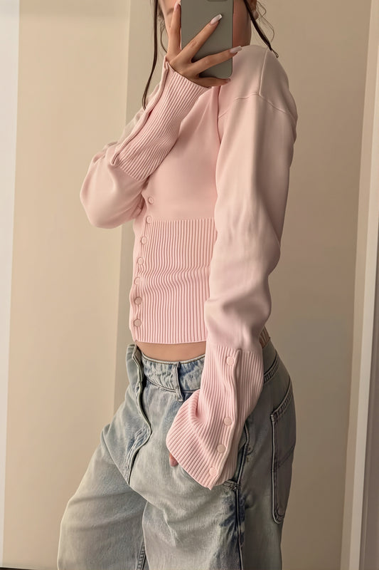 Ribbed Round Neck Fitted Waist Cardigan