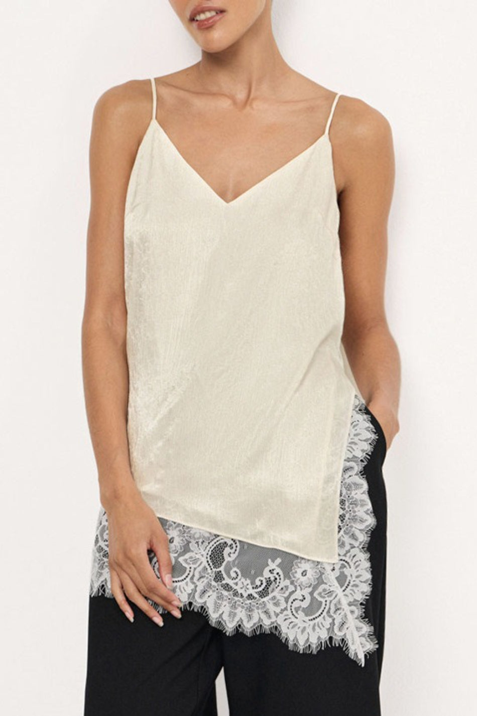 V Neck Lace Trim Patchwork Cami Top – PrincessAce