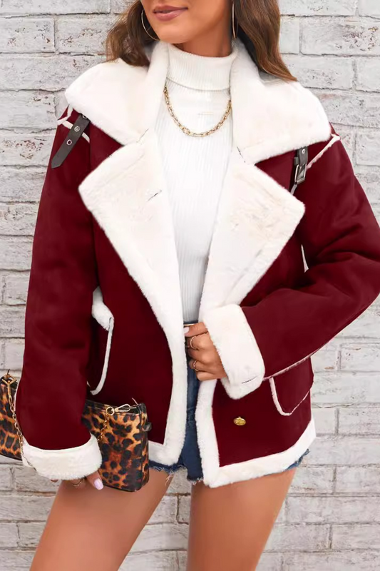 Collared Plush Warm Casual Winter Outerwear
