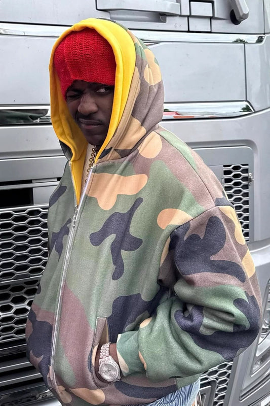Reversible Camouflage Zip Yellow Hoodie