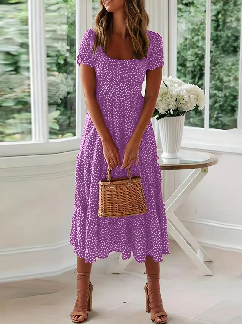 Polka Dot Ruffle Hem Maxi Dress