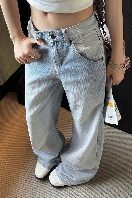Asymmetric Button Cargo Wide Leg Jeans