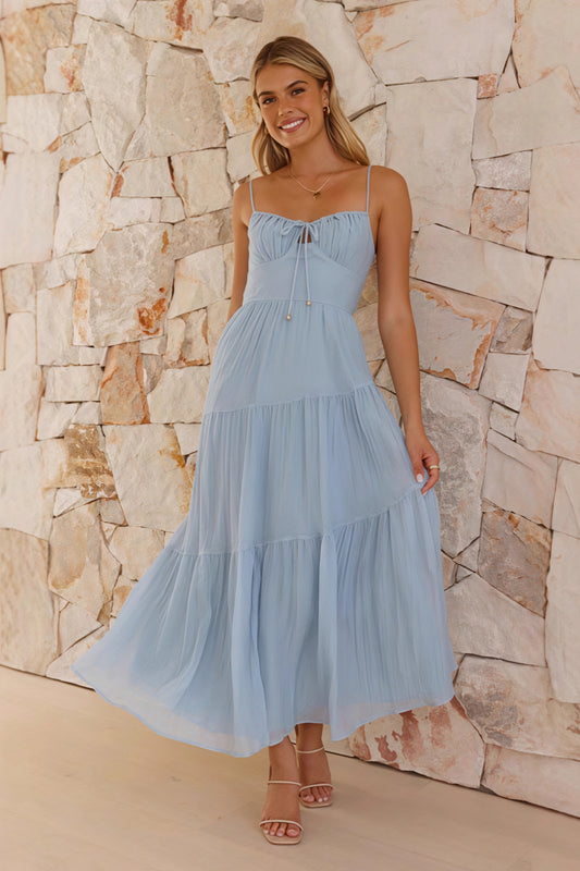 Spaghetti Strap Open Back Flared  Maxi  Vacation Dress