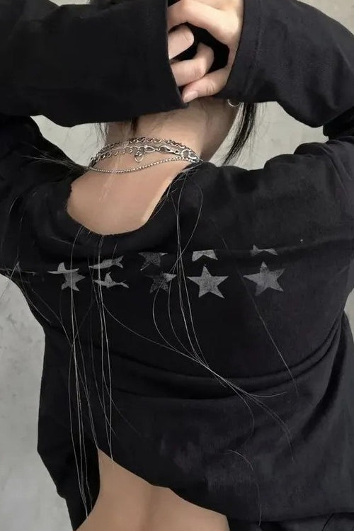 Skull Star Ruched Long Sleeve Tee