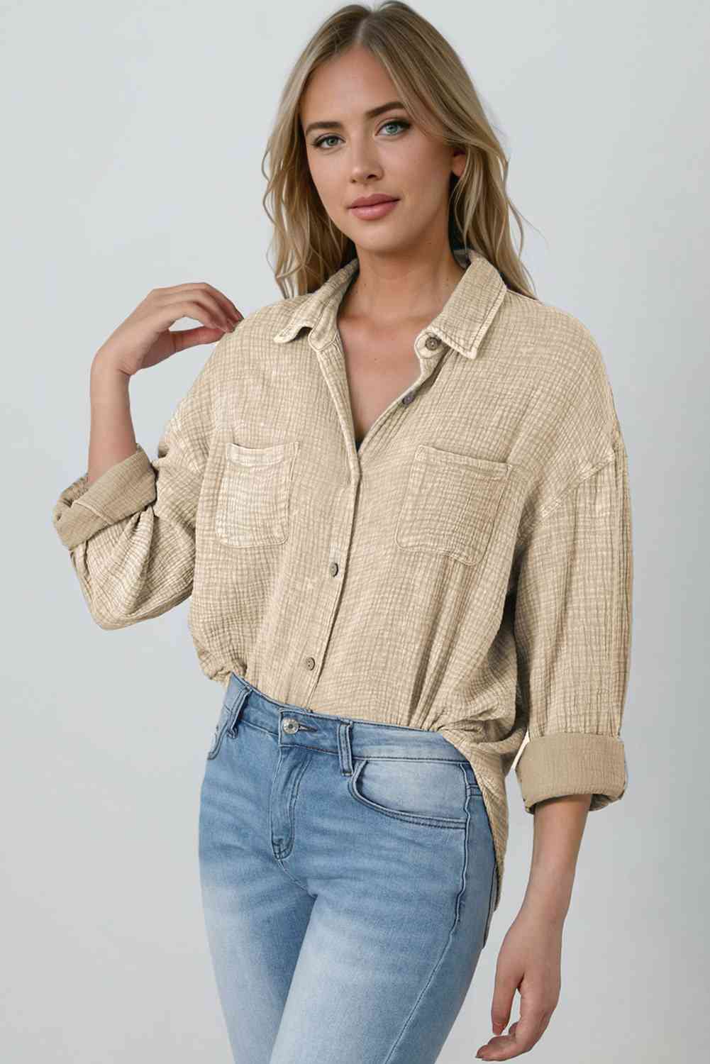 Blouse Textured With Buttons Clothes