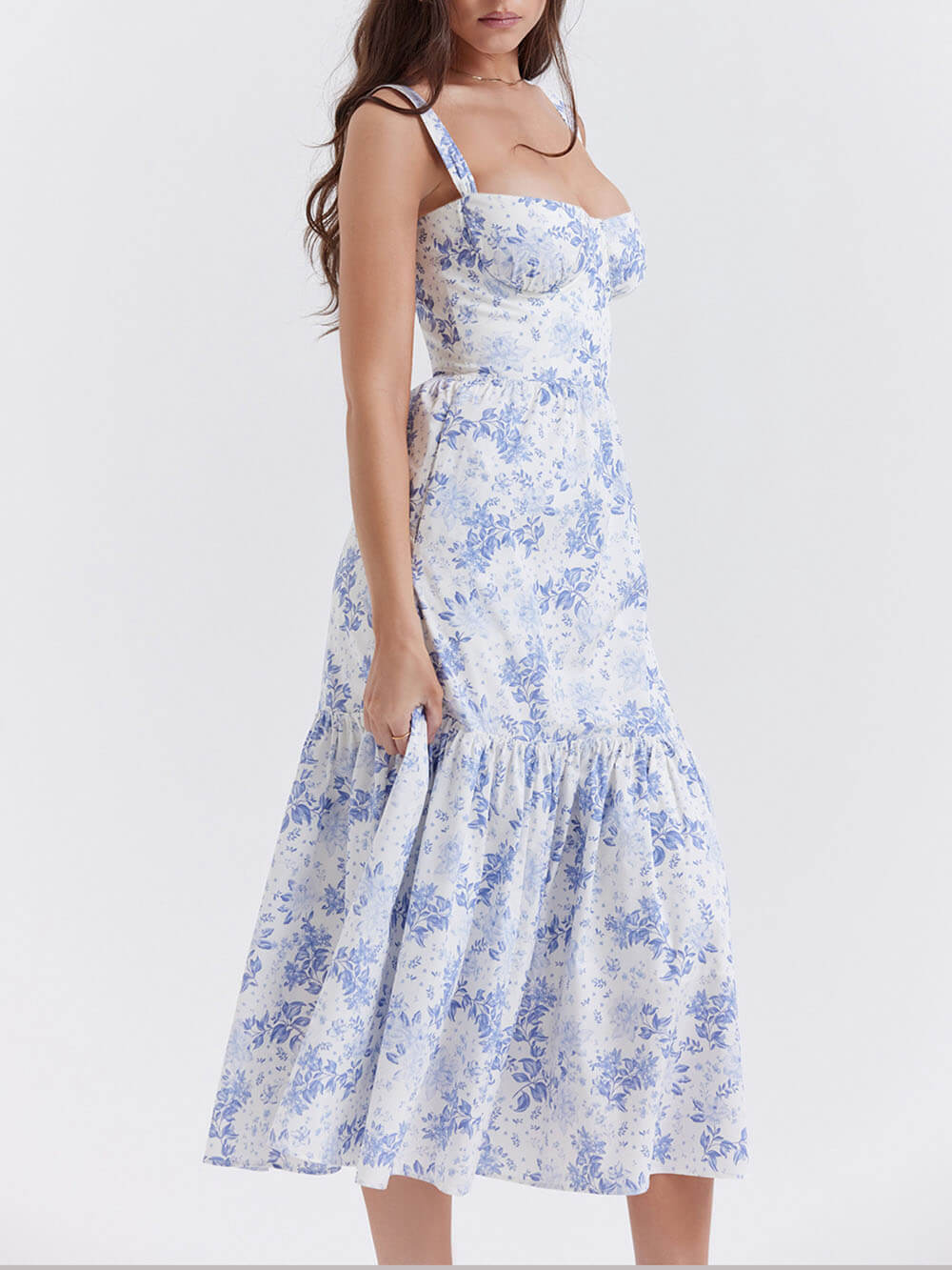 Strap A-Hem Stylish Floral Midi Dress