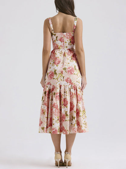 Sweet Spicy Style Charming Floral Backless Midi Dresses