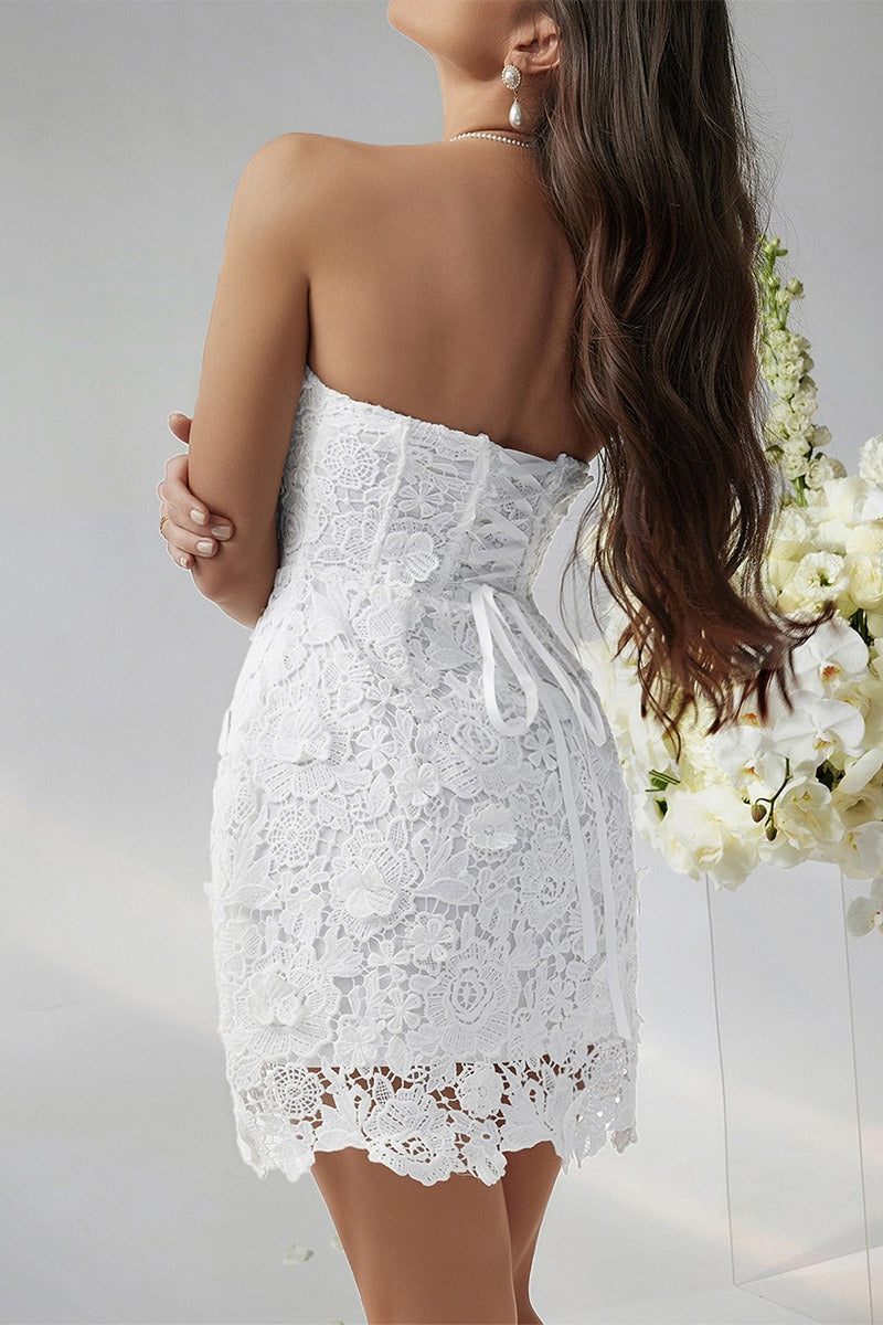 Solid Bustier Embroidered Cocktail Dress