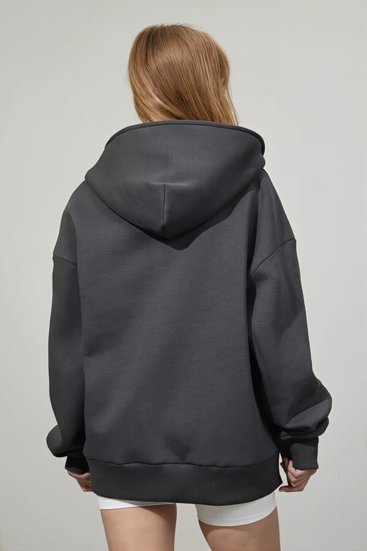 Solid Oversized Zip Up Hoodie
