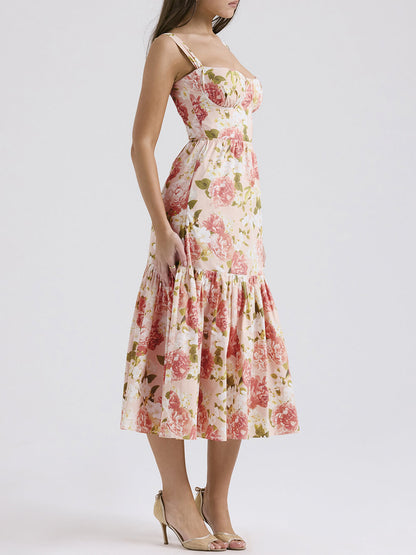 Sweet Spicy Style Charming Floral Backless Midi Dresses