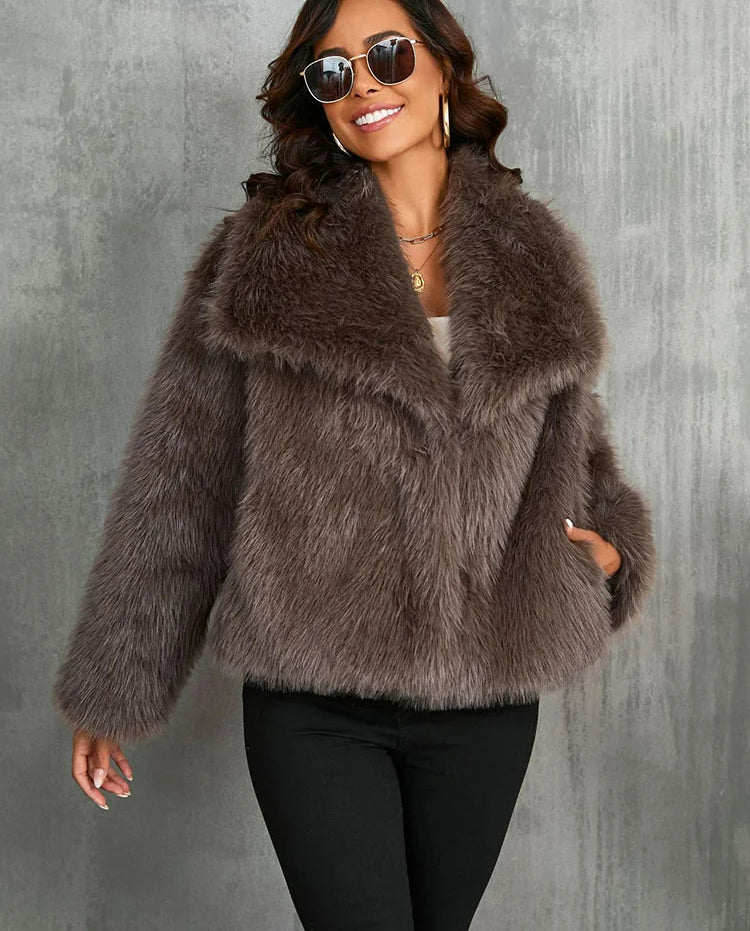 Faux Fur Lapel Autumn Winter Coat