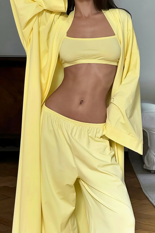 Casual Strapless Wide Leg Three Piece Set