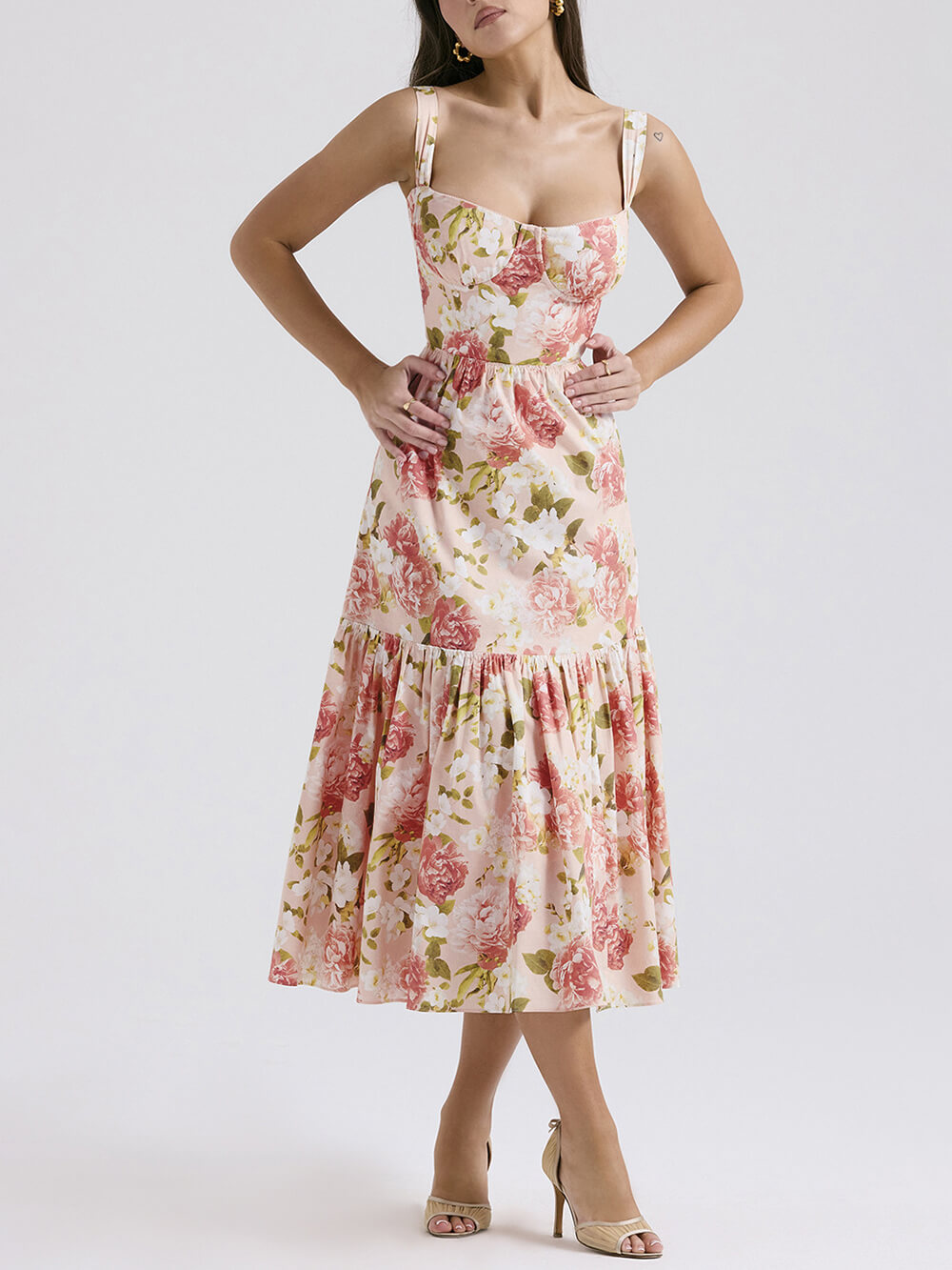 Sweet Spicy Style Charming Floral Backless Midi Dresses