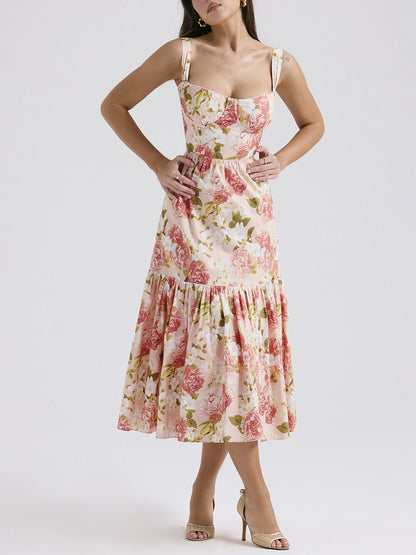 Sweet Spicy Style Charming Floral Backless Midi Dresses