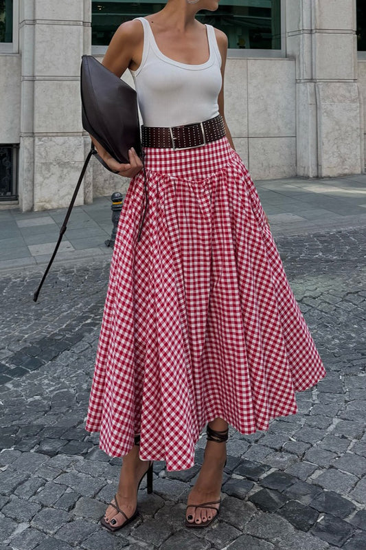Gingham Pleated Maxi Skirt