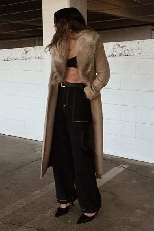Vintage Chic Wool Blend Fur Collar Elegant Overcoat