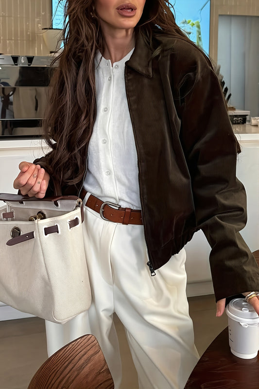 Corduroy Point Collar Bomber Jacket